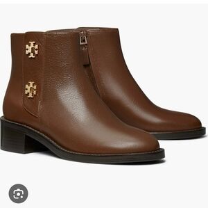 Tory Burch Dark Brown Ankle Boots with Gold Accents